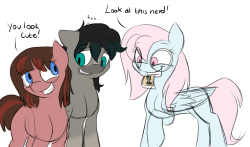 princessnoob-art:  Found this old WIP in my documents and decided to quickly finish the colouring. If you don’t know who the two other ponies are the grey one is Nooby’s little brother Viridian and his girlfriend Ruby. Which… Actually is very relevant
