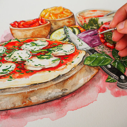 More Food commissions Process shots + Final illustrations : 1. La confiture de cerise / Cinnamon rol