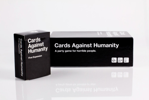 blua:  Cards Against Humanity is as despicable and awkward as you and your friends.The game is simple. Each round, one player asks a question from a Black Card, and everyone else answers with their funniest White Card.  550 cards (460 White cards and