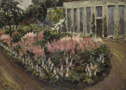 thunderstruck9:  Anton Leidl (German, 1900-1976), Park mit blühenden Sommerstauden vor einer Orangerie [Park with blooming summer perennials by an Orangery], 1932. Oil on canvas, 115 x 160 cm.