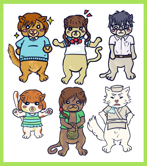 So I drew characters from Sangatsu no Lion as cats, inspired by the cute shougi cats because why not