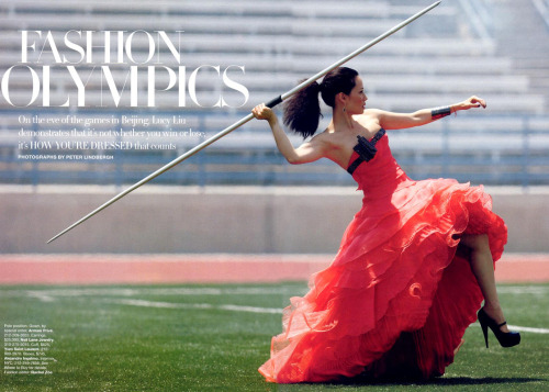 Lucy Liu models Olympic Fashion for Harper’s Bazaar (2008)