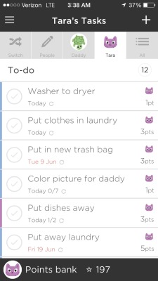 hellokittenspace:  There’s this really great app for littles and caregivers called “Our Home” that can be used for tasks and chores and rewarding littles. My chore list has every day chores along with coloring pictures for my daddy. I like it because