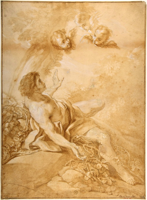 Benedetto Luti, Saint Benedict Resting on a Bed of Thorns, late 17th or early 18th century