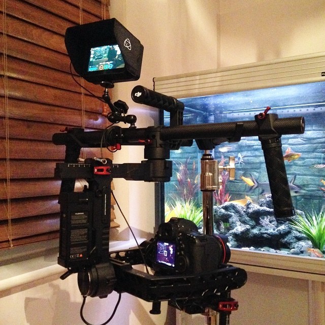 ‘Ere’s me gimbal mate. On a C-stand. #djironin #canon and #atomos Ninja Blade.