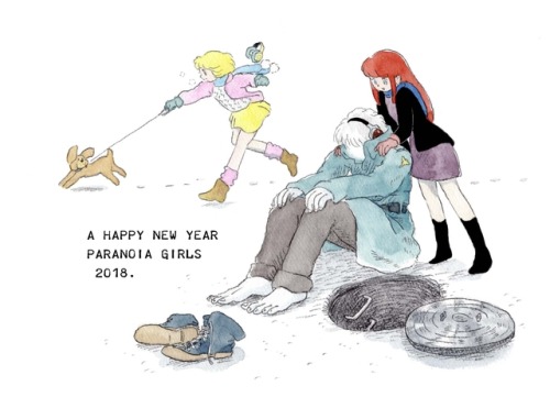  Happy New Year from PARANOIA GIRLS (from right, LAURA, COL. BALDWIN, and LARISSA). Art by @yunico_u