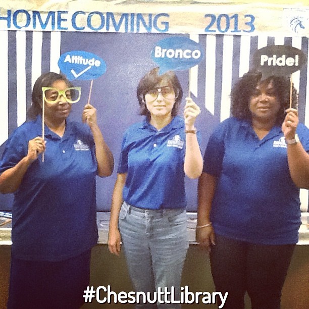 FSU Homecoming 2013 - #ChesnuttLibrary #PhotoBooth: When the students are away… Mrs, Harris, Mrs. Chan, and Mrs. Flanigan
#AttitudeCheck #ILoveMyLibrary #FallBreak #FSUBroncos #BroncoPride #faystate #InsideChesnuttLibrary #FSUHomecoming #PhotoBooth...