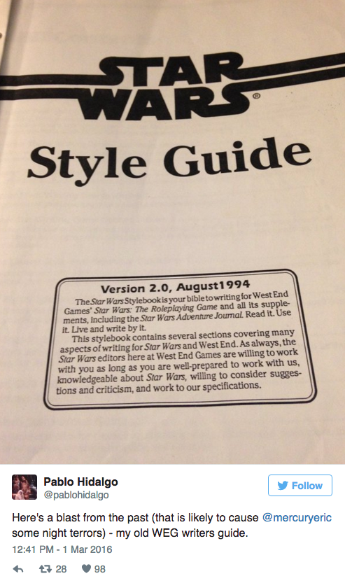theverge:  THIS 1994 STAR WARS STYLE GUIDE WARNED GEORGE LUCAS NOT TO MAKE THE PREQUELSThe
