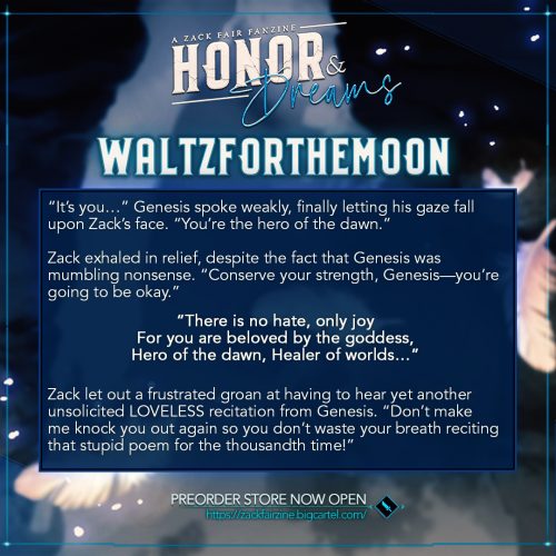 waltzforthemoon: Here’s the preview of my writing piece for the @zackfairzine Preorders are open NOW