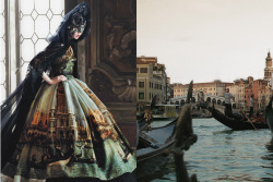 whereiseefashion:  Match #63 Edie Campbell in “Cinderella Story” by David Sims for Vogue US September 2013 issue wearing Dolce &amp; Gabbana Haute Couture | The Grand Canal in Venice, Italy More matches here 