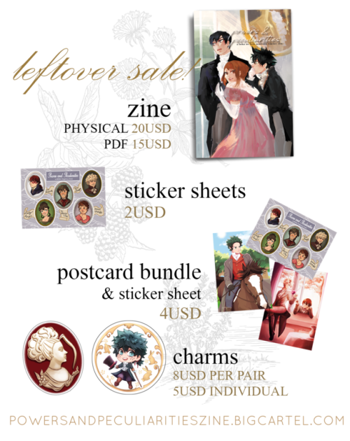 bnharegencyzine:LEFTOVER SALES ARE NOW LIVE! SEPTEMBER 22 - NOVEMBER 15 We have returned to Yuuei 