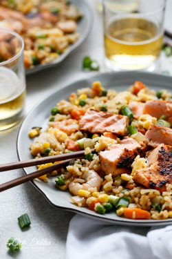 foodffs:  SEARED SALMON AND PRAWN FRIED RICEReally