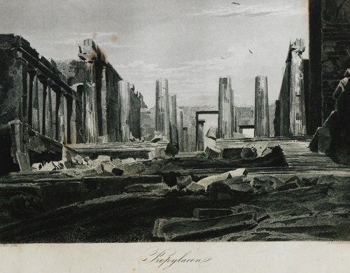 historyfilia:“View of the Propylaea of the Acropolis of Athens” || “Temple of Olympian Zeus, Athens”