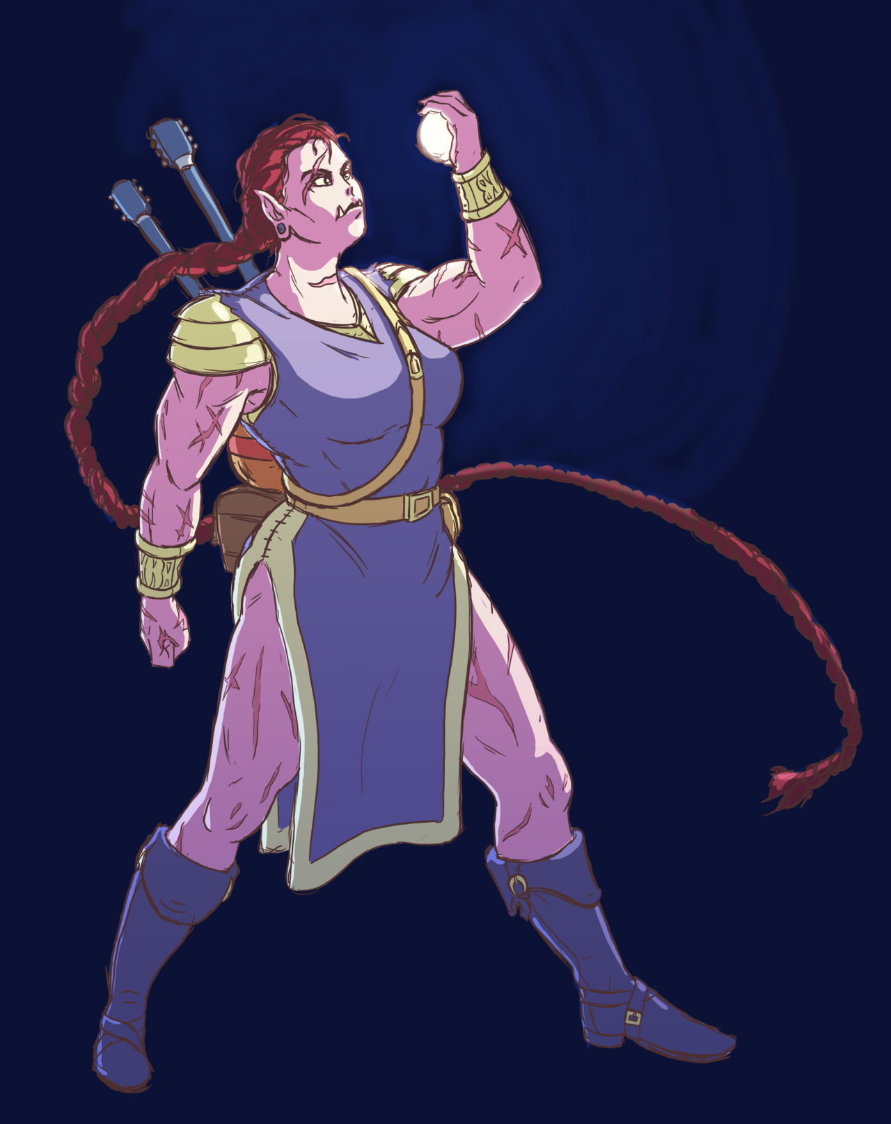 travisfowlerartstuffs:  Drawing of Yaga! My halforc fighter-bard. She’s a chaotic-good