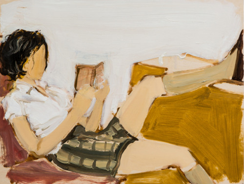 huariqueje:Reading  -    Gideon Rubin,  2015, Israeli, b.1973-Oil on board , 30,5 x 40,5 cm.