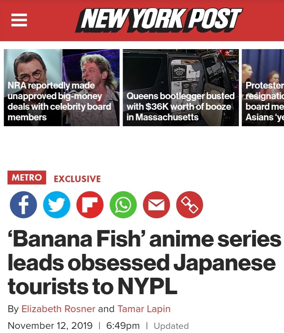 Banana Fish' anime series leads obsessed Japanese tourists to NYPL