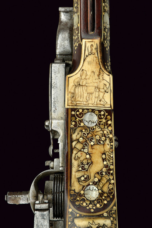 Ornate bone inlaid wheellock tschinke originating from Teschen, Germany, 17th century.