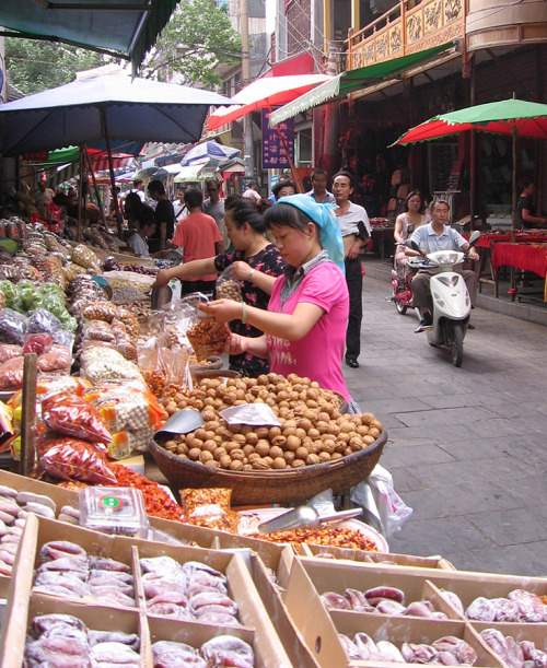 Shoppers in the Muslim Quarter of Xian - June 2009