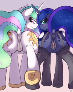 ratofponi:  Link to high res picture #1 Link to high res picture #2 That picture took me way too long to finish (and those buttholes distracted me way too much), but here it is, finally! As promised Celestia and Luna being naughty as a huge thank you