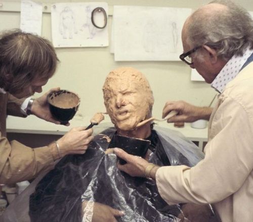 Harrison Ford getting plastered up for the Carbonite casting.