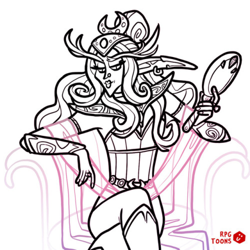 rpgtoons:Working on a pic of @elf-lock‘s Highborne lady Jayura! I love drawing opulence 