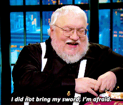 bethablackwood:  George R.R. Martin Knights Seth Meyers…with help from Amy Poehler