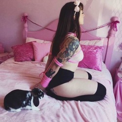 sensualhumiliation:  babygirl-blood: Cute shibari fun ft. the gorgeous @lizabl and my lil Dashie-bun 🎀🌸💕✨   ✨Do not remove my caption, self promote or save/repost my images, I will name/shame/block you ✨   waiting for her Master…
