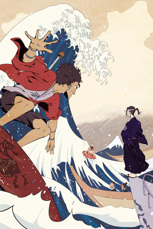 my contribution to a samurai champloo anachronism zine; or: tell hokusai I said I was sorry