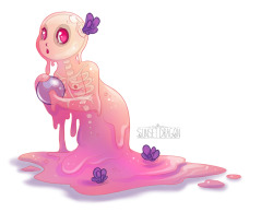 sakuranym:  Now for something completely different…slime girl. I had no idea what to base this off of, so I went with inspiration from the infamous “Gelatinous Cube” from my old DnD Monster Manual. I imagine she’d pick up pretty things (like flowers