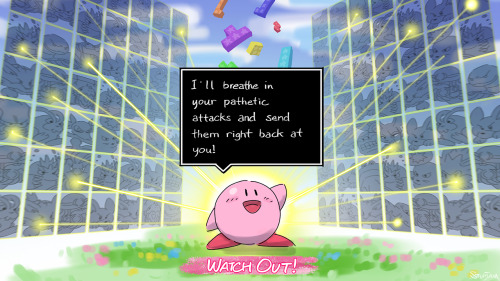 kirby gets competitive when it comes to puzzle games.  like in the amazing title kirby’s avalanche w