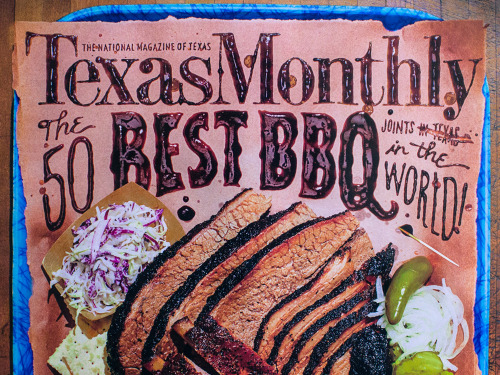 Jon Contino for Texas Monthly, typography made from BBQ sauce, video here.