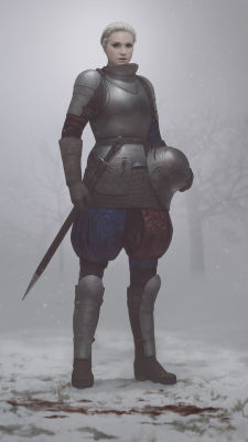 heroineimages:  knightandknights:  Young Brienne by Arthur Bozonnet   This is a personal design of a younger Brienne of Tarth, during what could be the winter prior to the saga. I based her on the actress Gwendoline Christie, so she’s far from being