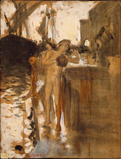 blastedheath:  John Singer Sargent (American, 1856-1925), Two Nude Bathers Standing on a Wharf, 1879-80. Oil on wood, 34.9 x 26.7 cm. The Metropolitan Museum of Art, New York. 
