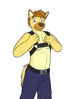 Fuze got a new accessory.  He’s been wondering what a harness is like, considering how often it’s depicted in arts.  Honestly, it’s like wearing a bunch of belts, cause that’s basically what it is.  Still, it’s pretty nifty.