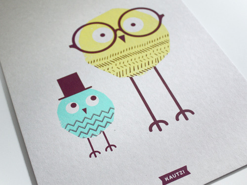 Adorable silkscreen printing Kautzi greeting cards by Patrizia Monnerjahn