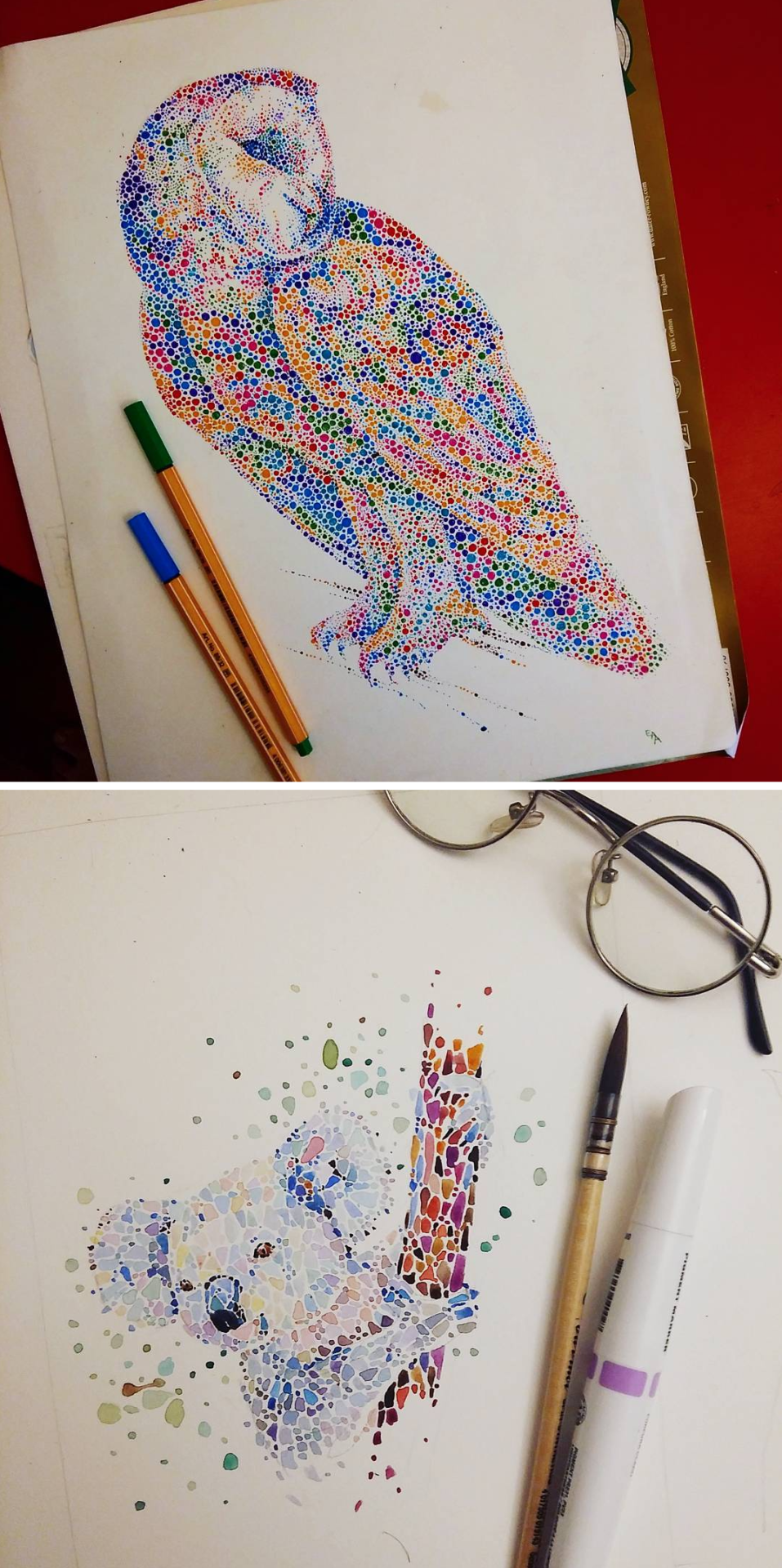 culturenlifestyle:  Rainbow Studded Animal Paintings Made With Dots by Ana Enshina