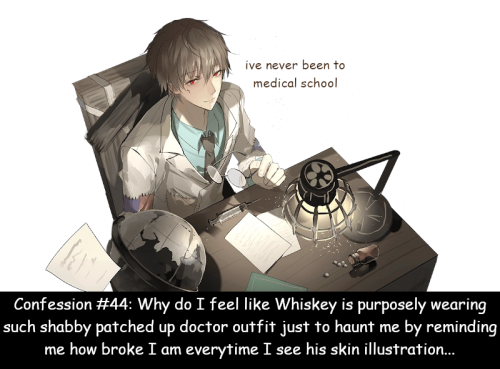 Anon confessed:

Why do I feel like Whiskey is purposely wearing such shabby patched up doctor outfit just to haunt me by reminding me how broke I am everytime I see his skin illustration… #Food Fantasy#FF Whisky#dirtyfoodfantasyconfessions