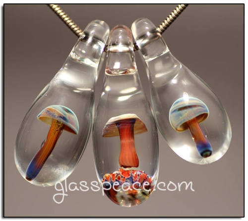 Glass Mushroom Beads UV Blacklight reactive shroom pendants by Glass Peace