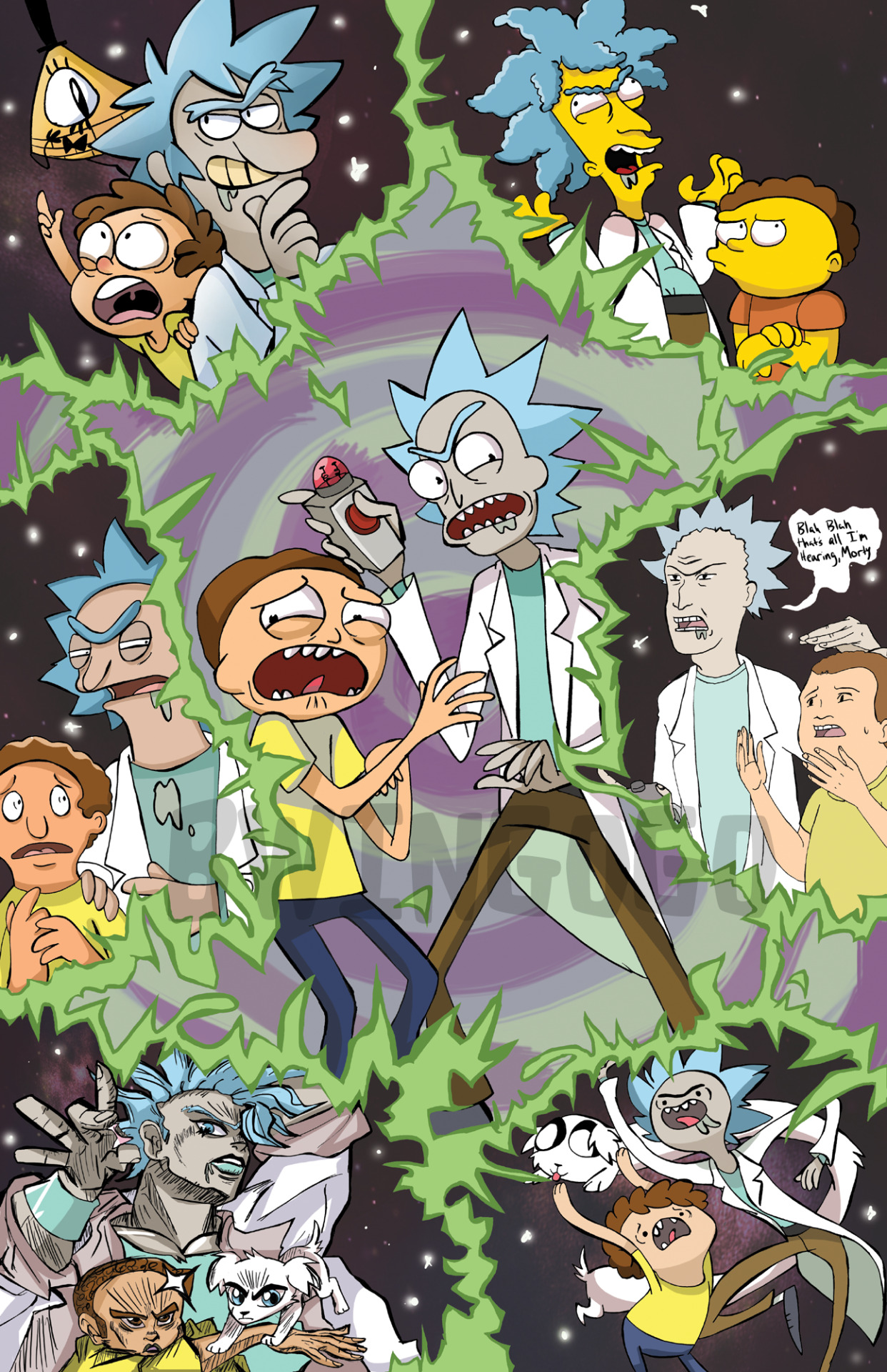 wingogo:  Posting at stupid o’clock at night!! Rick and morty print for Momocon.