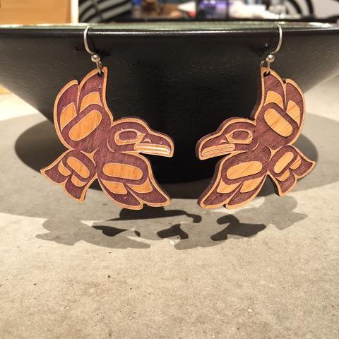 fyeahindigenousfashion:earrings dyed with wild blueberry juice, Trickster (Tlingit) Oh these are lovely