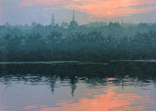 Sultry Evening   -   William H. Hays , 2017.American,b.1956-Color linocut reduction on wove paper,5 