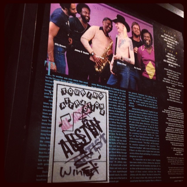 an autographed lanyard on the back of #guitarslinger #vinyl #johnnywinter