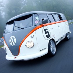 megadeluxe:  From Cool Material: “For all the love the VW bus gets, little to none of it is earned from its killer performance. That’s what makes the FB1 Race-Taxi so wild. What appears as just a freshly painted 1962 #Volkswagen T1 Bulli Van, is actually