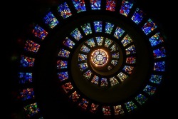 sixpenceee:  The Glory Window, one of the largest stained glass pieces in the world adorns the ceiling of Thanksgiving Square’s chapel.