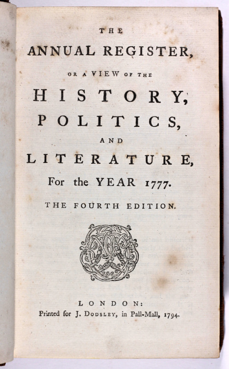 Annual Register 1777 - worn original leather bindinga fascinating and important volume includes much