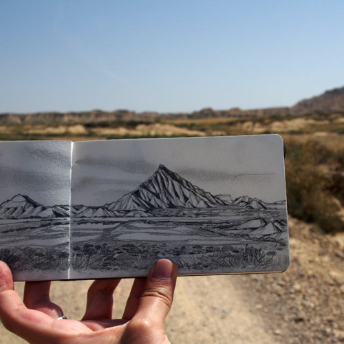 Roadtrip travel sketches :1. Bardenas Reales2. Castildetierra3. Yesa Lake4. Dust, heat, rock5. The l