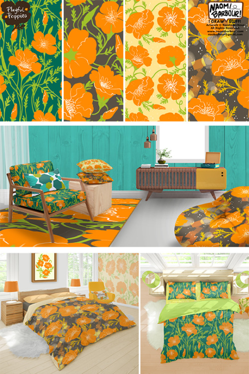 playful poppies collection! i like how fresh and lively the green pattern is, but i also like how co