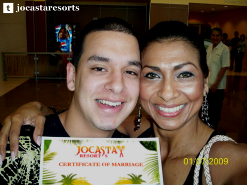jocastaresorts: Esteban and his mother Carmen proudly showing their certificate of marriage after a 