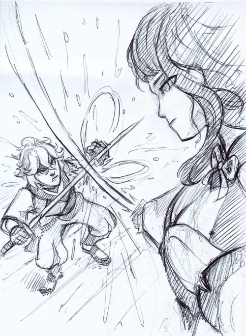 Inktober drawings! These are genshin related!Day 17 - collide (Collision of itto and Sara, Just a mo