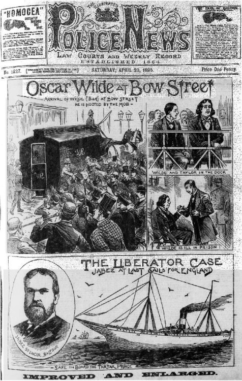 ratak-monodosico:Oscar Wilde’s Trial on the front cover of the April 20th, 1895 issue of The I